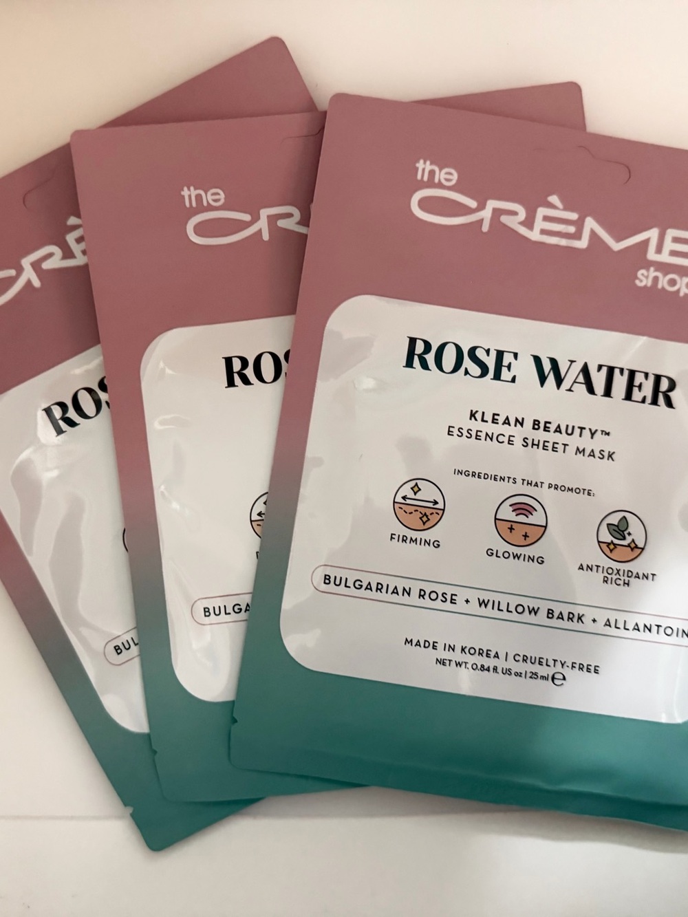 The Crème Rose Water Essence Sheet Mask — Pink & Teal Hydrating Mask